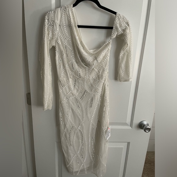 ASOS Design long sleeve splice detail embellished midi dress women’s size 4 - Picture 5 of 11